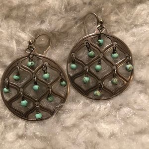 Silpada vintage Sterling round drop intricate design with tiny turquoise stones